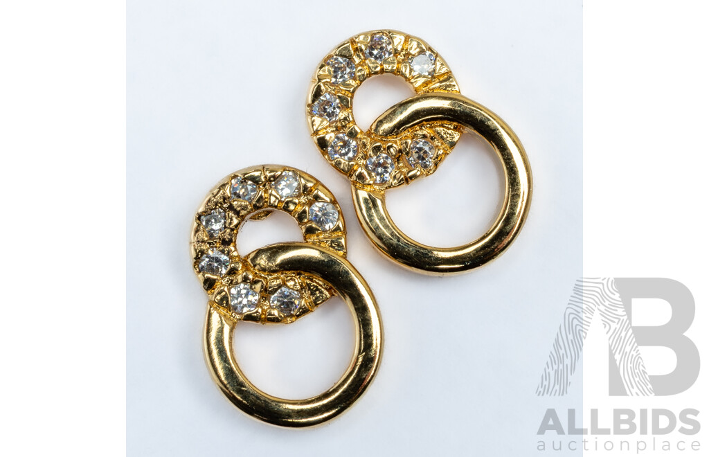 NEW - Bijoux 18kt Gold Filled Double Circle Cz Stud Earrings, Made in France, 12mm