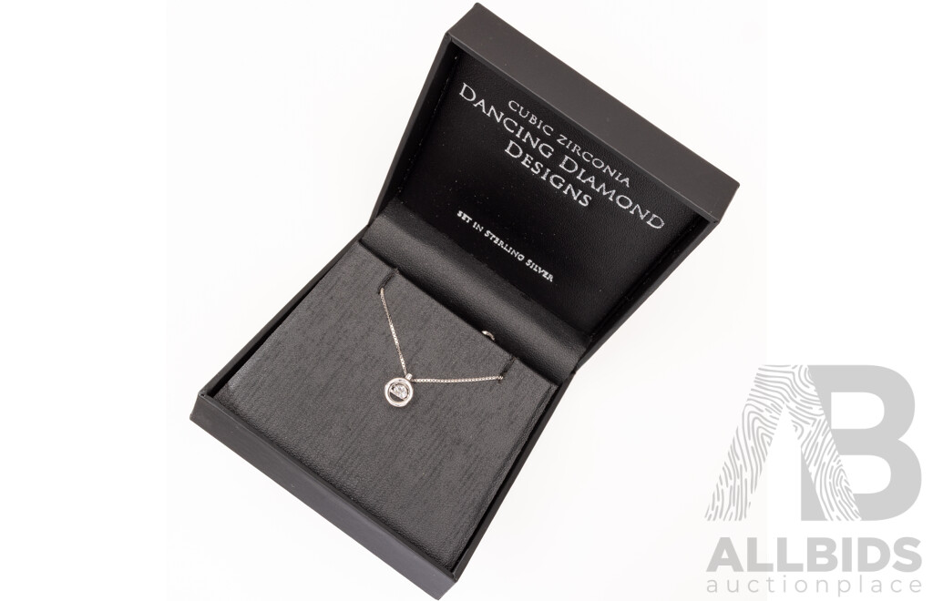 NEW - Dancing Diamond Designs Sterling Silver Cubic Zirconia Circle Pendant on Chain, 40+5cm, 2.61 Grams