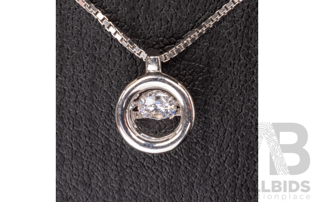 NEW - Dancing Diamond Designs Sterling Silver Cubic Zirconia Circle Pendant on Chain, 40+5cm, 2.61 Grams