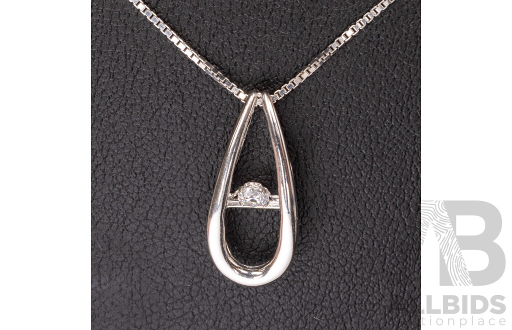 NEW - Dancing Diamond Designs Sterling Silver Cubic Zirconia Drop Shaped Pendant on Chain, 40+5cm, 2.87 Grams