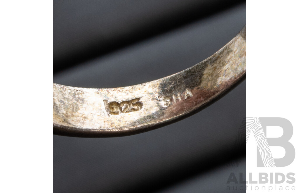 Vintage (3) Sterling Silver Baltic Amber Cabochon Rings, Sizes K, M & P, 16.0 Grams