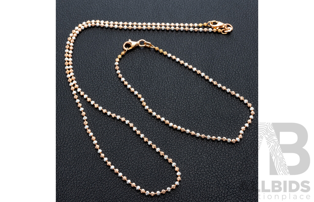 NEW - Torini Sterling Silver & Rose Diamond Cut Ball Necklace & Bracelet Set, Made in Italy, 40/18cm, 6.23Grams