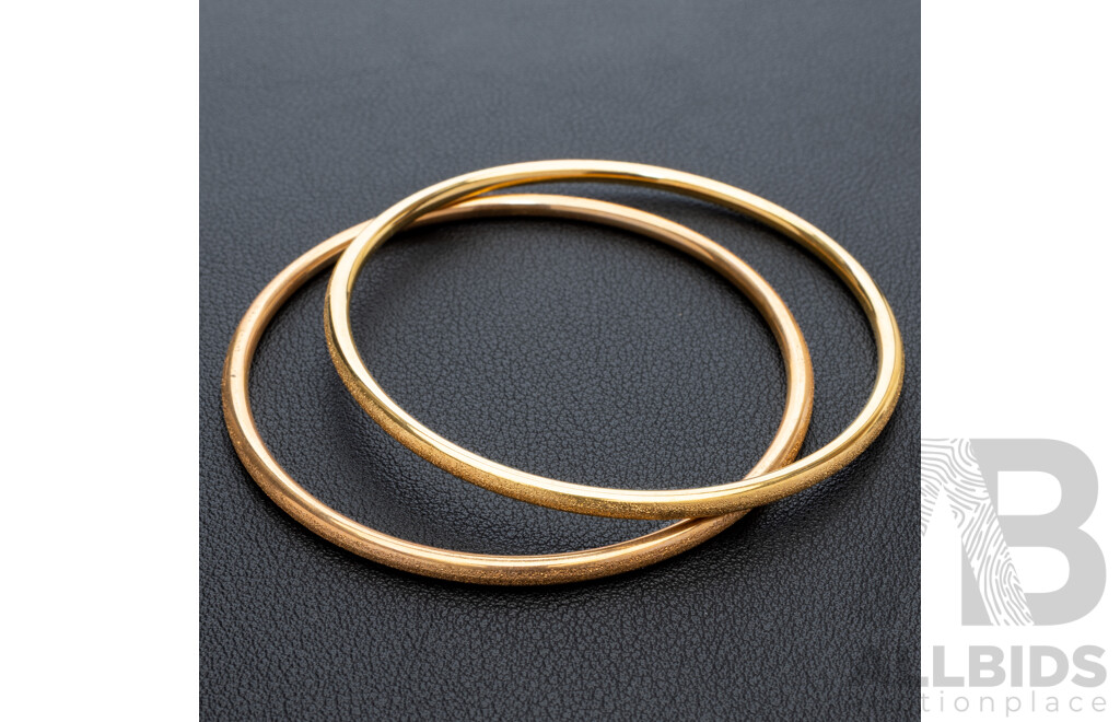 NEW - Torini (2) Gold Tone Stainless Steel Frosted Stacking Bangles, 65mm Diameter