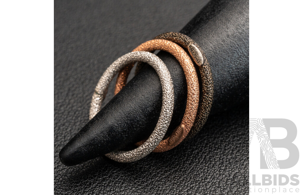 NEW - Torini Sterling Silver Frosted Rose/silver/black Stacking Rings, Made in Italy, Size N, 3.36 Grams