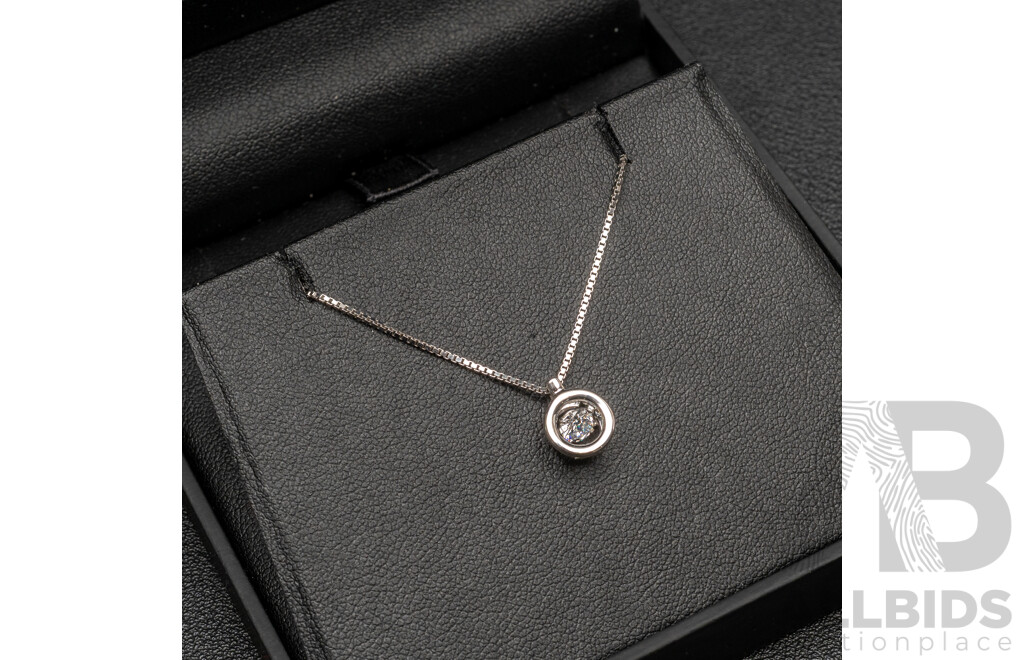 NEW - Dancing Diamond Designs Sterling Silver Cubic Zirconia Circle Drop Pendant on Chain, 40+5cm, 2.60 Grams