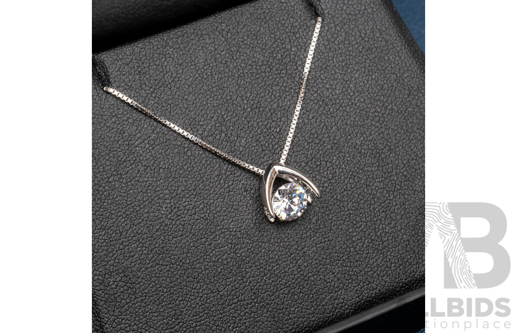 NEW - Dancing Diamond Designs Sterling Silver Cubic Zirconia Wishbone Pendant on Chain, 40+5cm, 2.95 Grams