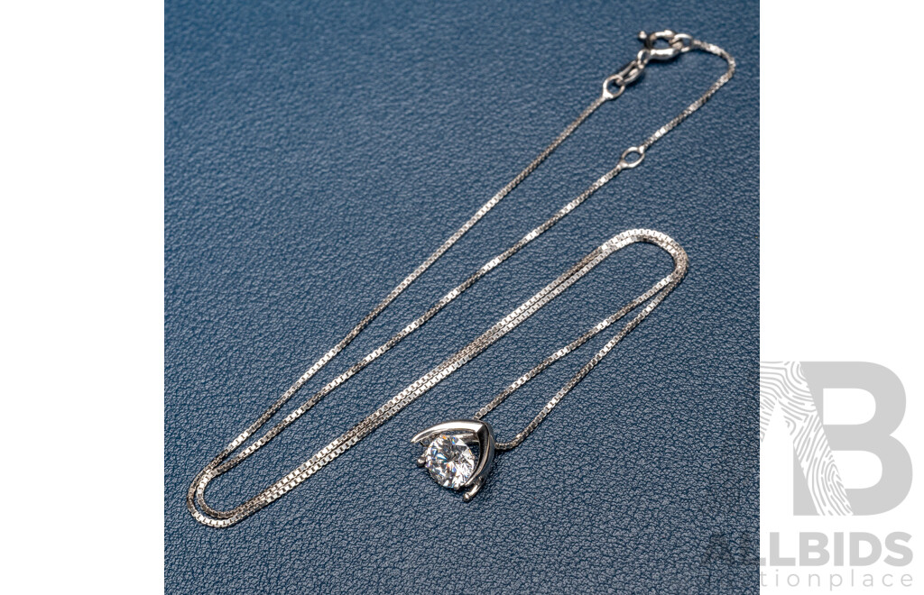 NEW - Dancing Diamond Designs Sterling Silver Cubic Zirconia Wishbone Pendant on Chain, 40+5cm, 2.95 Grams