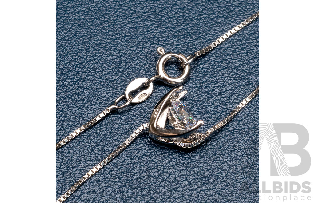 NEW - Dancing Diamond Designs Sterling Silver Cubic Zirconia Wishbone Pendant on Chain, 40+5cm, 2.95 Grams