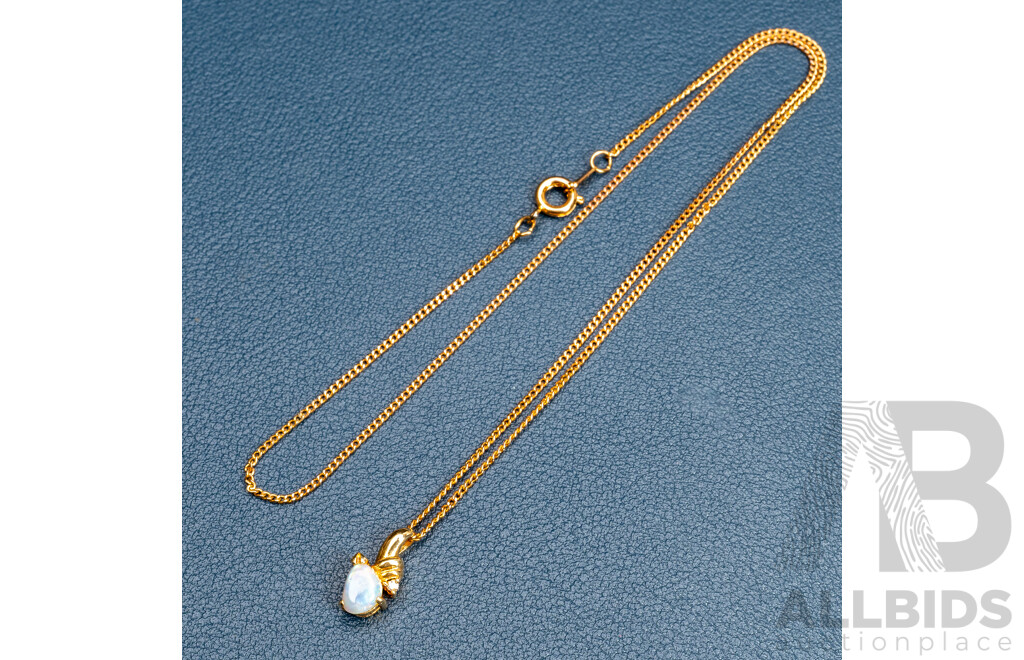 NEW - 18ct Australian Opal & Diamond Set Pendant, 15mm Long, 1.16 Grams