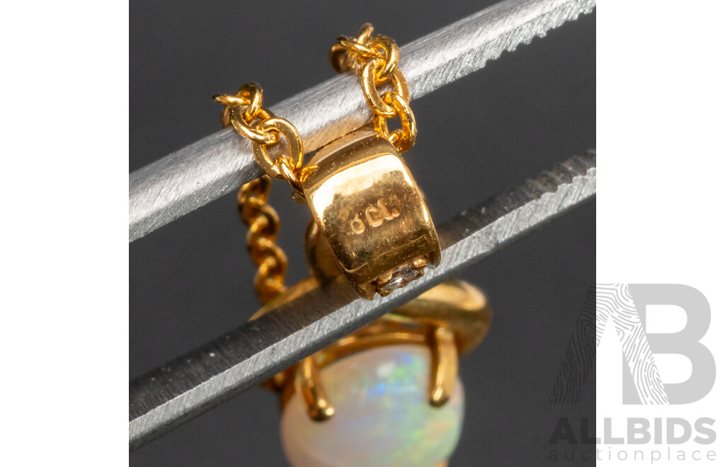 NEW - 18ct Australian Opal & Diamond Set Pendant, 20mm Long, 1.41 Grams