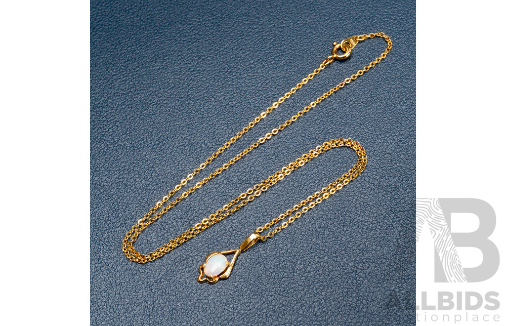 NEW - 18ct Australian Opal & Diamond Set Pendant, 22mm Long, 1.16 Grams