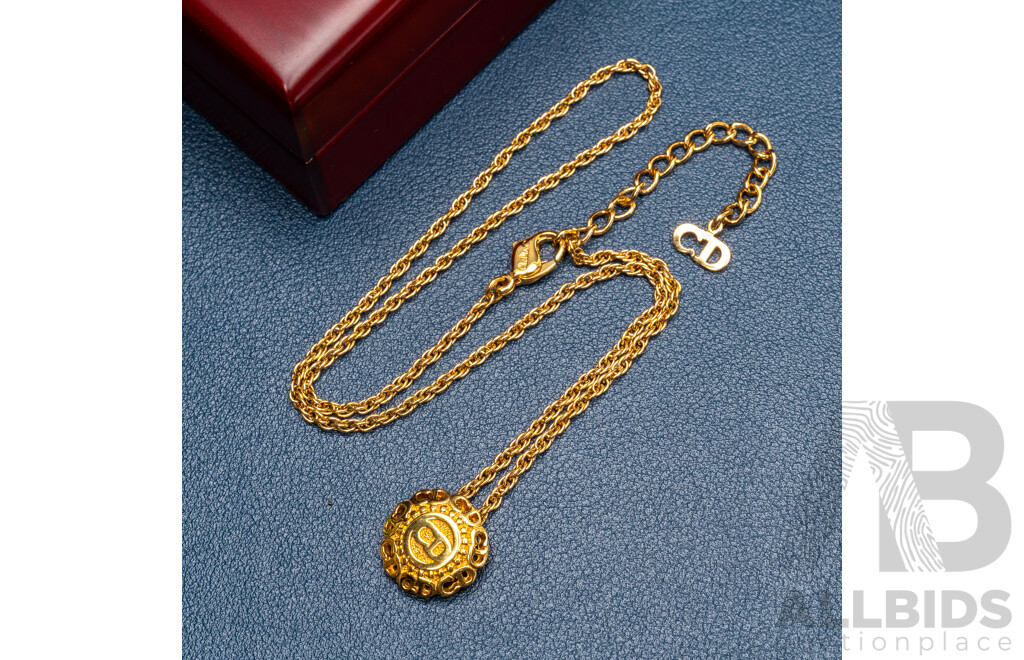 Christian Dior Coin Style Pendant & Necklace, 40+5cm, Gold Tone as New