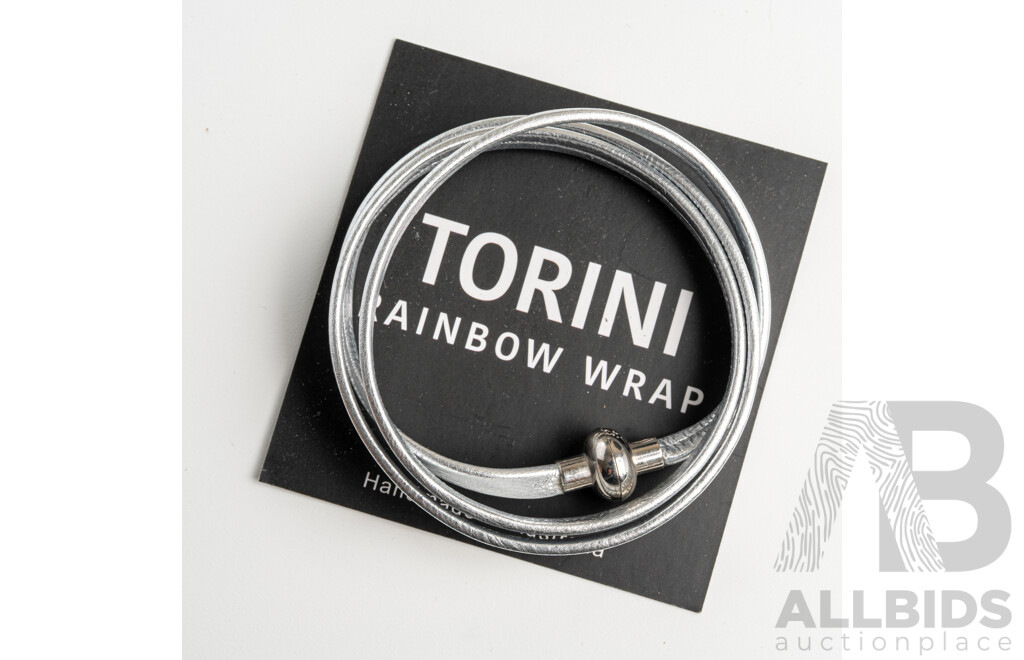 NEW - Torini Rainbow Wrap Silver Leather Bracelet with Magnetic Clasp, 55mm, Triple Wrap