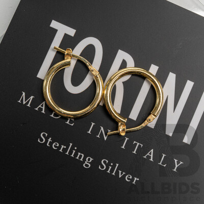 NEW - Torini Sterling Silver Gold Tone Hoop Earrings, Made in Italy, 16mm, 2.07 Grams