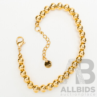 NEW - Torini Stainless Steel Gold Tone Ball Bracelet, Made in Italy, 17+3cm with Extender Chain, 20.0 Grams