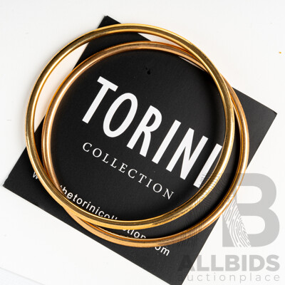 NEW - Torini (2) Gold Tone Stainless Steel Frosted Stacking Bangles, 65mm Diameter