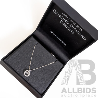 NEW - Dancing Diamond Designs Sterling Silver Halo Cz Pendant on Chain, 40+5cm, 2.65 Grams