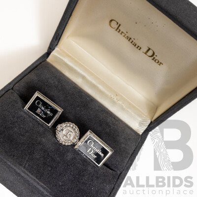 Vintage Christian Dior Cuff Links & Tie Pin Set, in Original Presentation Box