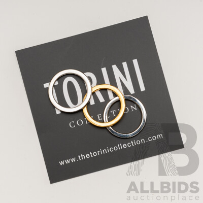 NEW - Torini Gold & Silver Tone Polished Finish (3) Stacking Ring Collection, Size M, with Packaging