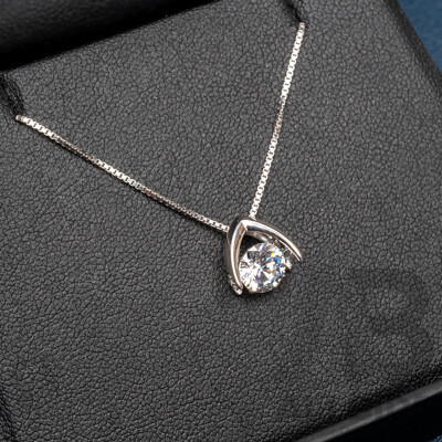 NEW - Dancing Diamond Designs Sterling Silver Cubic Zirconia Wishbone Pendant on Chain, 40+5cm, 2.95 Grams