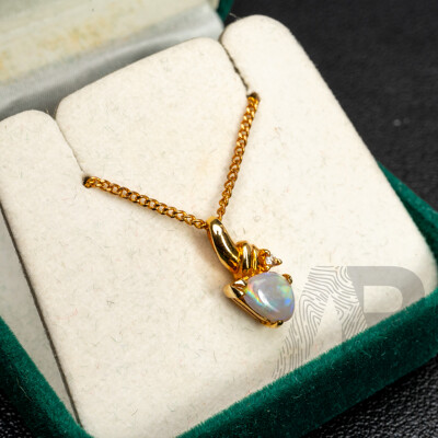 NEW - 18ct Australian Opal & Diamond Set Pendant, 15mm Long, 1.16 Grams