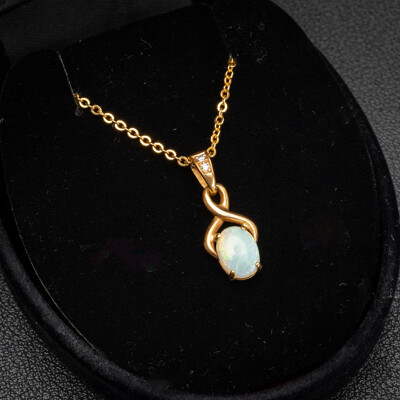NEW - 18ct Australian Opal & Diamond Set Pendant, 20mm Long, 1.41 Grams