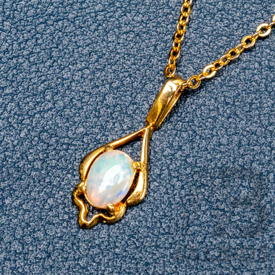 NEW - 18ct Australian Opal & Diamond Set Pendant, 22mm Long, 1.16 Grams