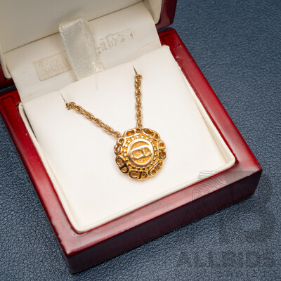 Christian Dior Coin Style Pendant & Necklace, 40+5cm, Gold Tone as New