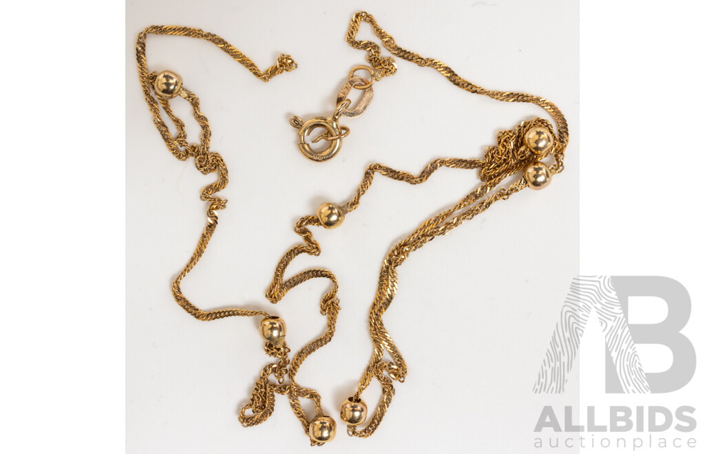 9ct Rope Twist Euro Ball Necklace, 45cm, Scrap or Repair, 1.53 Grams