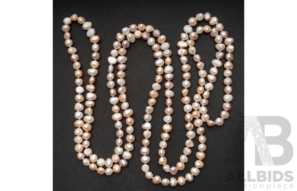 Freshwater Baroque Cultured Pearl Necklace, Continuous Strand in Pastels, 150cm