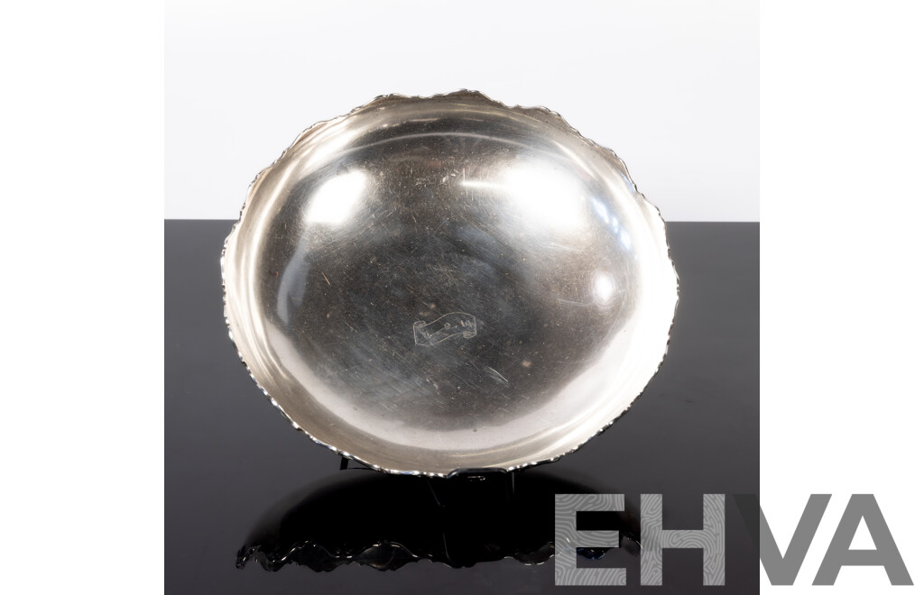 Antique English Sterling Silver Footed Dish with Wavey Rim and Engraved Date to Center, Birmingham 1908