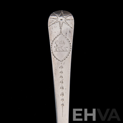 Antique Irish Sterling Silver Ladle by John Shiels, Dublin, 1769 with Engraved Detail and Lion Monogram to Top and Original Receipt