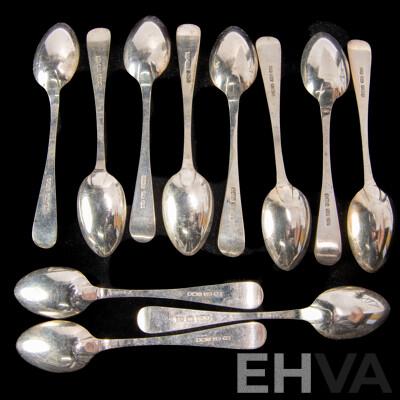 Set Eleven Antique Sterling Silver Teaspoons with Engraved Detail and Monogram H to Handle, Sheffield 1901