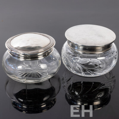 Vintage English Glass Vanity Jar with Sterling Silver Lid, Birmingham, 1950 Along with Another, London 1916