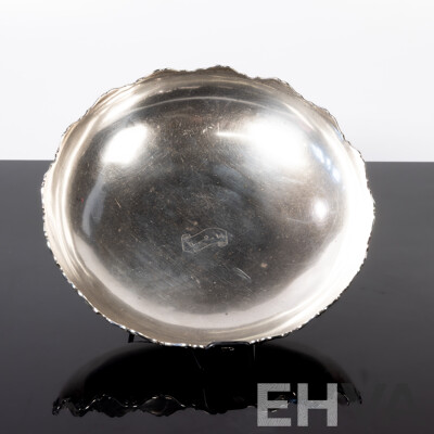 Antique English Sterling Silver Footed Dish with Wavey Rim and Engraved Date to Center, Birmingham 1908