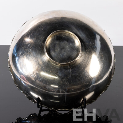 Antique English Sterling Silver Footed Dish with Wavey Rim and Engraved Date to Center, Birmingham 1908