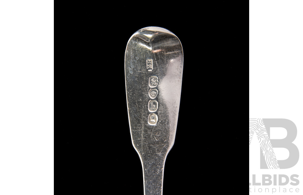 Set Three Antique Sterling Silver Dinner Spoons, F. H, London 1823 Along with Set Three Sterling Silver Dinner Spoons, Hayne & Cater London, 1850