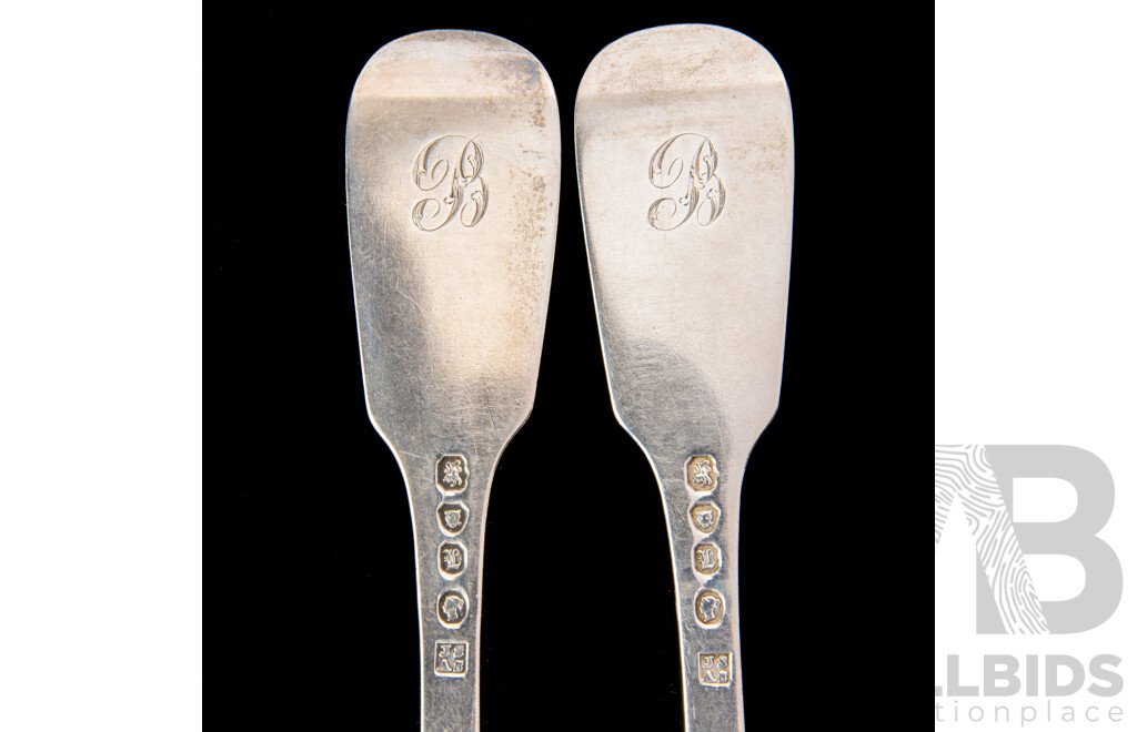 Set Six Antique Sterling Silver Forks with Engraved Monogram to Handle, Joseph & Albert Savory, London, 1846
