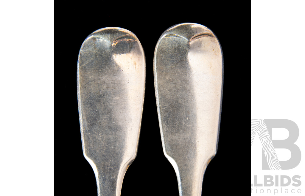 Set Six Antique Sterling Silver Forks with Engraved Monogram to Handle, Joseph & Albert Savory, London, 1846