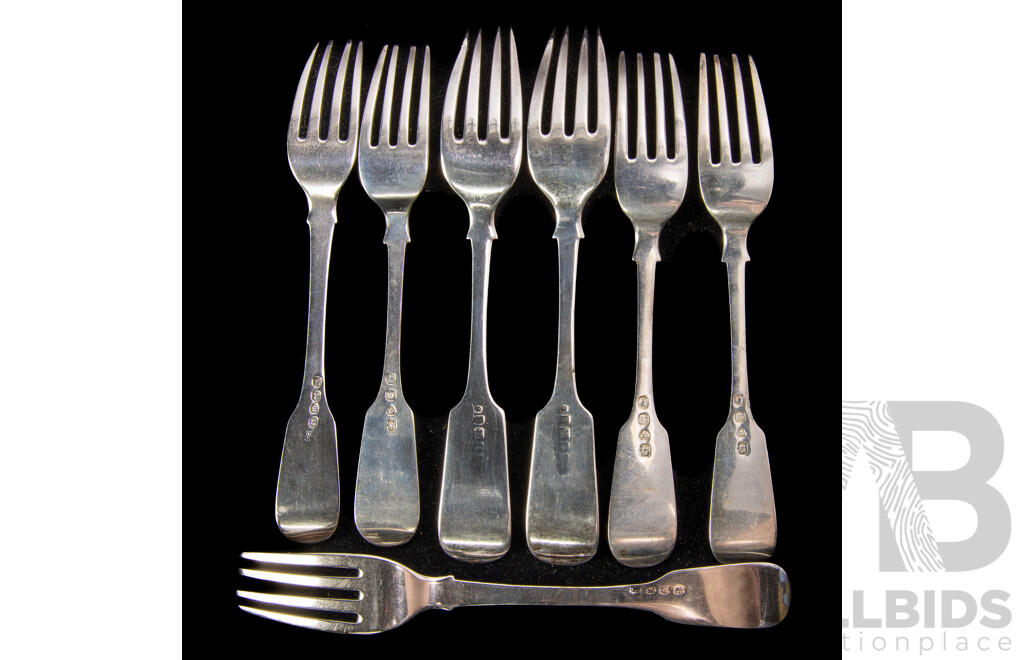 Collection Antique Sterling Silver Forks Comprising Set Three Forks, London, 1847, Set Two by Josiah & George Piercy, London 1816 & Set Two, London 1818