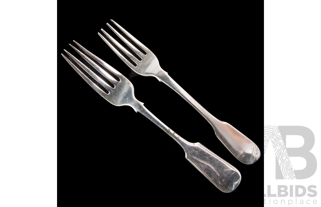 Collection Antique Sterling Silver Forks Comprising Set Three Forks, London, 1847, Set Two by Josiah & George Piercy, London 1816 & Set Two, London 1818