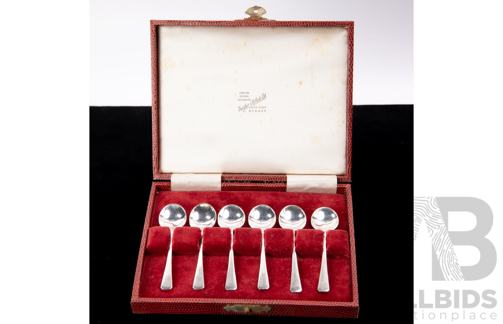 Set Six Vintage Sterling Silver Teaspoons by William Suckling, Birmingham, 1954 in Case