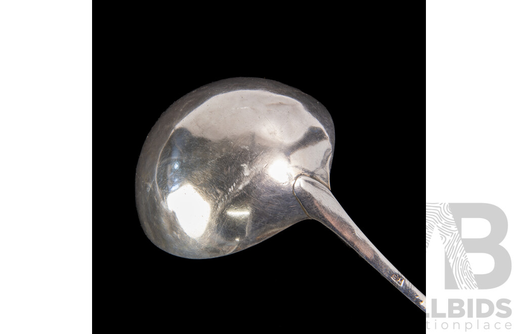 Antique Irish Sterling Silver Ladle by John Shiels, Dublin, 1769 with Engraved Detail and Lion Monogram to Top and Original Receipt