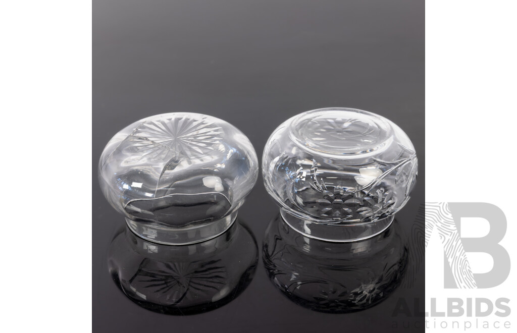 Vintage English Glass Vanity Jar with Sterling Silver Lid, Birmingham, 1950 Along with Another, London 1916