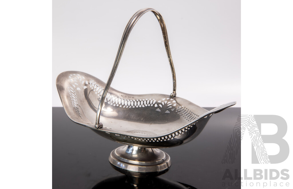 Vintage English Sterling Silver Footed Basket with Pierced Sides, Birmingham 1938