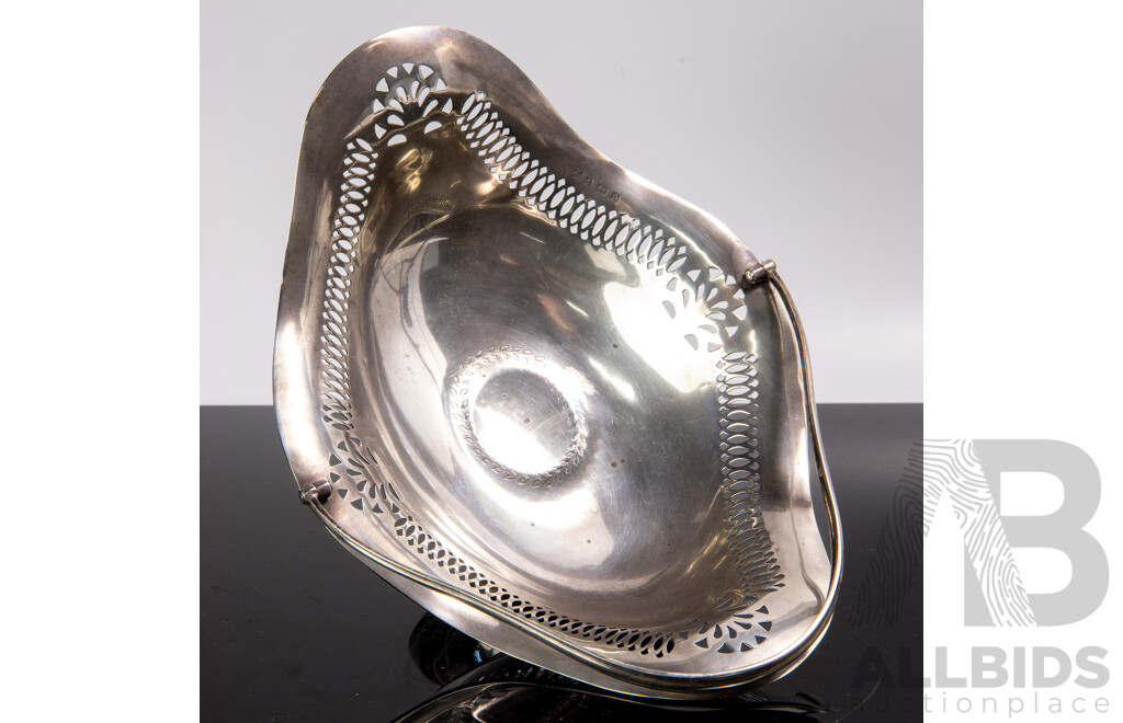 Vintage English Sterling Silver Footed Basket with Pierced Sides, Birmingham 1938