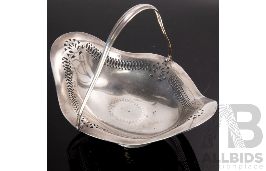 Vintage English Sterling Silver Footed Basket with Pierced Sides, Birmingham 1938
