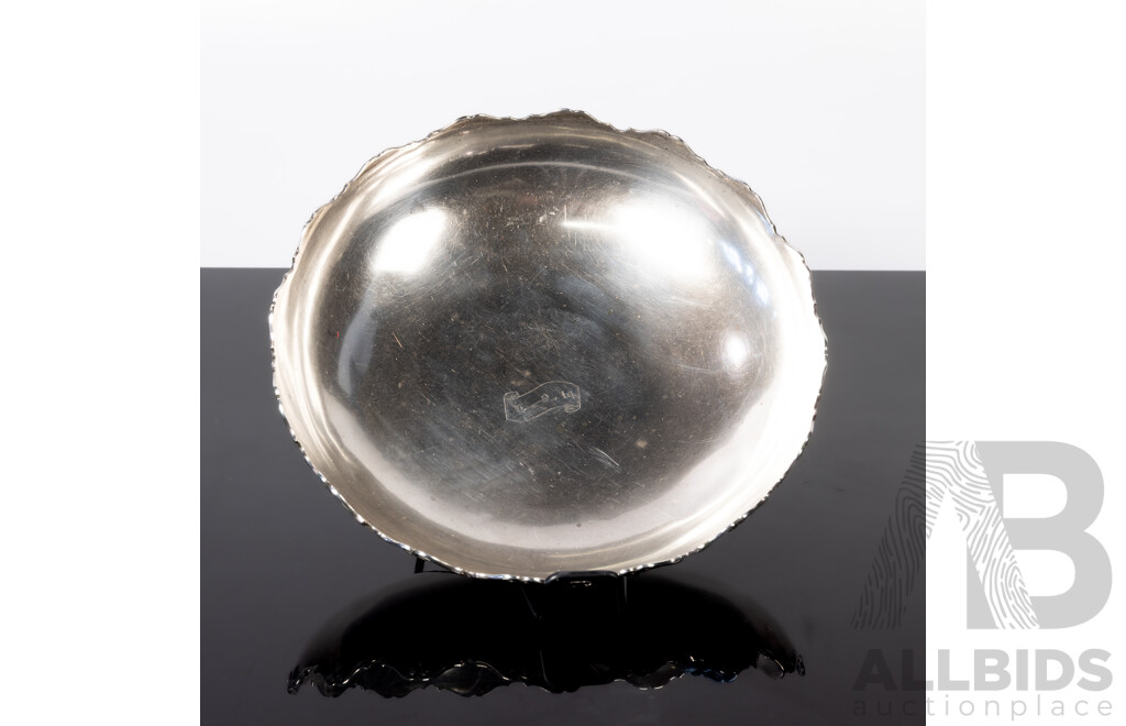 Antique English Sterling Silver Footed Dish with Wavey Rim and Engraved Date to Center, Birmingham 1908