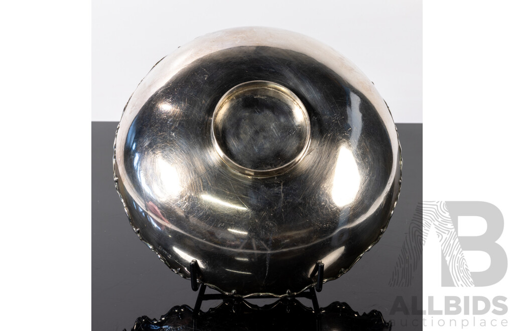 Antique English Sterling Silver Footed Dish with Wavey Rim and Engraved Date to Center, Birmingham 1908
