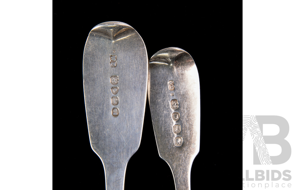 Set Six Antique Sterling Silver Dinner Spoons, George Aldwinckle, London 1855 Along with Sterling Silver Table Spoon, William Eaton, London, 1830